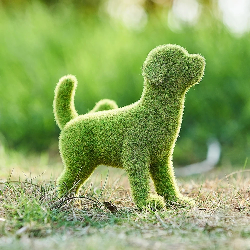

Courtyard Cute Dog Statues Grass Green Simulation Flocking Puppy Ornaments Moss Grass Cat Figurines Garden Decor Outdoor Animal