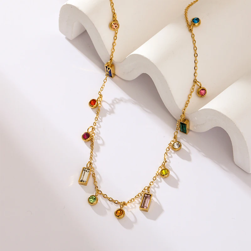 Ожерелье GANEMLY из нержавеющей стали 316L с красочным хрустальным кулоном для женщин