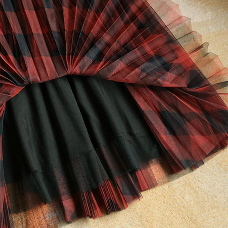 Зимняя винтажная плиссированная Макси-юбка из фатина в клетку элегантная