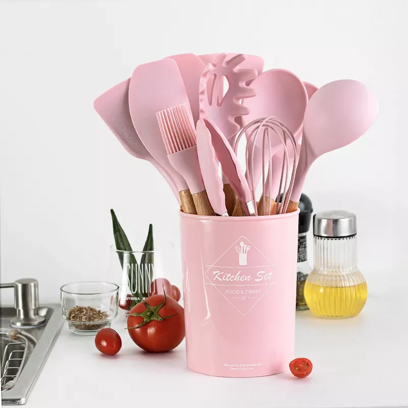 

Pink Kitchenware Kitchen Cooking Utensils Set Heat Resistant Non-Stick Cooking Utensils Baking Tools with Storage Box