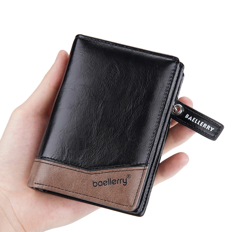 

Fashion Men Wallets Zipper Card Holder High Quality Male Purse New PU Leather Coin Holder Men Wallets Vintage Patchwork Wallet