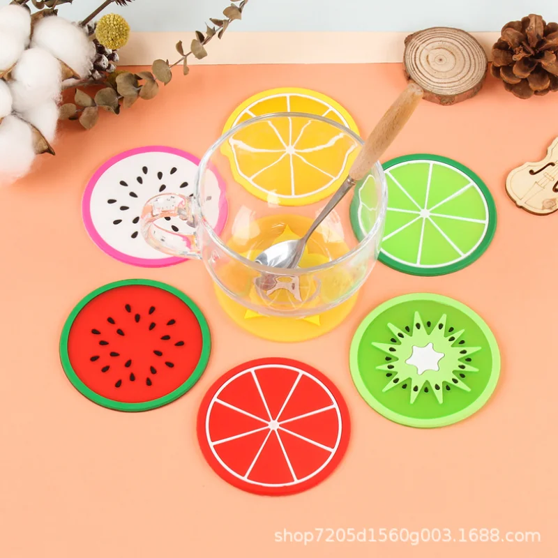 

Lemon Orange Watermelon Coaster Fruit Shape Silicone Cup Pad Slip Insulation Pad Table Decoration Cup Mat Pad