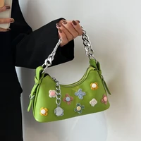 colorful flowers shoulder messenger bag for women cute sweet cool girl handbag metal thick chain trendy bags wholesale purchase
