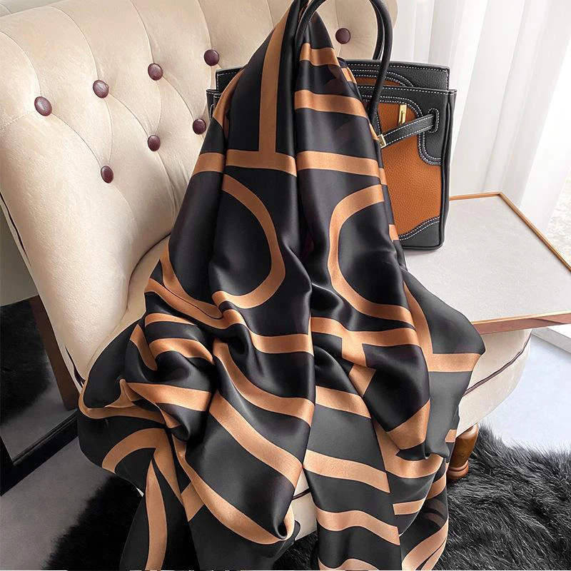 

2022Brand Designer Silk Scarf Female Foulard Bandana Long Shawls Wraps Winter Neck Scarves Pashmina Lady Hijab Luxury New