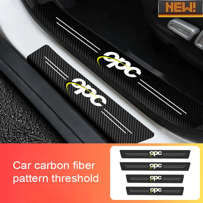 

4Pcs Car Door Threshold Carbon Fiber Scuff Plate Sticker For Opel Opc Logo Type Car Door Anti Scratch Auto Accessorie