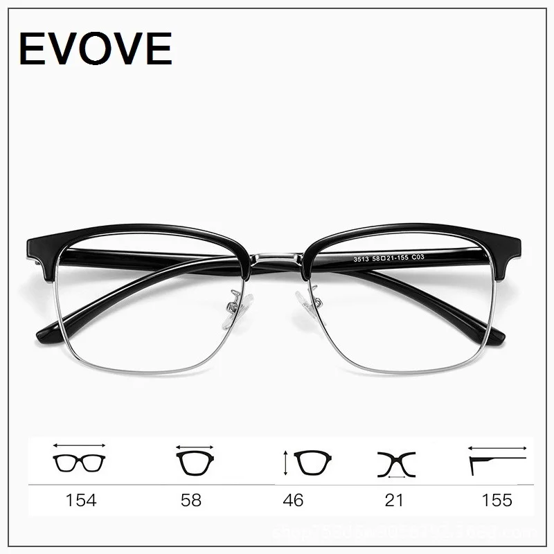 

Evove Oversized Eyeglasses Frames Male Women 154mm myopia Glasses for Men Anti Blue Large Face Big Spectacles 0 -100 150 200 250