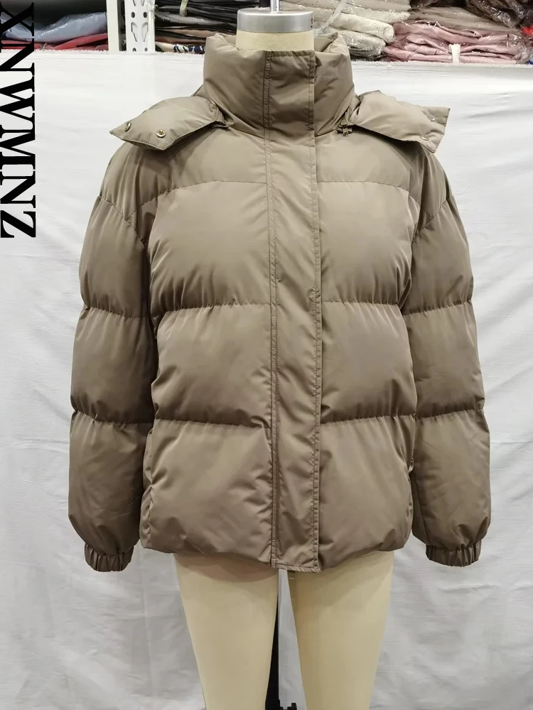 XNWMNZ Women Fashion High-quality Winter Thicken Warm Hooded Padded Jacket Coat Vintage Long Sleeve Zip Female Outerwear Parks