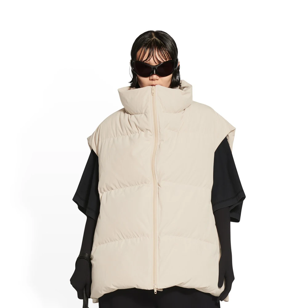 

Black Collar Broad Shoulder Zipper Down Cotton Women's Vest 2022 Autumn And Winter New Fashion Warm Y2k Jacket Top