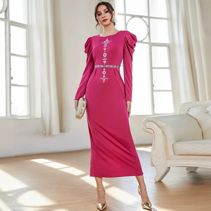 

Elegant Muslim Women Embroidery Long Sleeve Maxi Dress Autumn New Abaya Dubai Kaftan Turkey Robe Femme Musulman Vestidos Jilbab