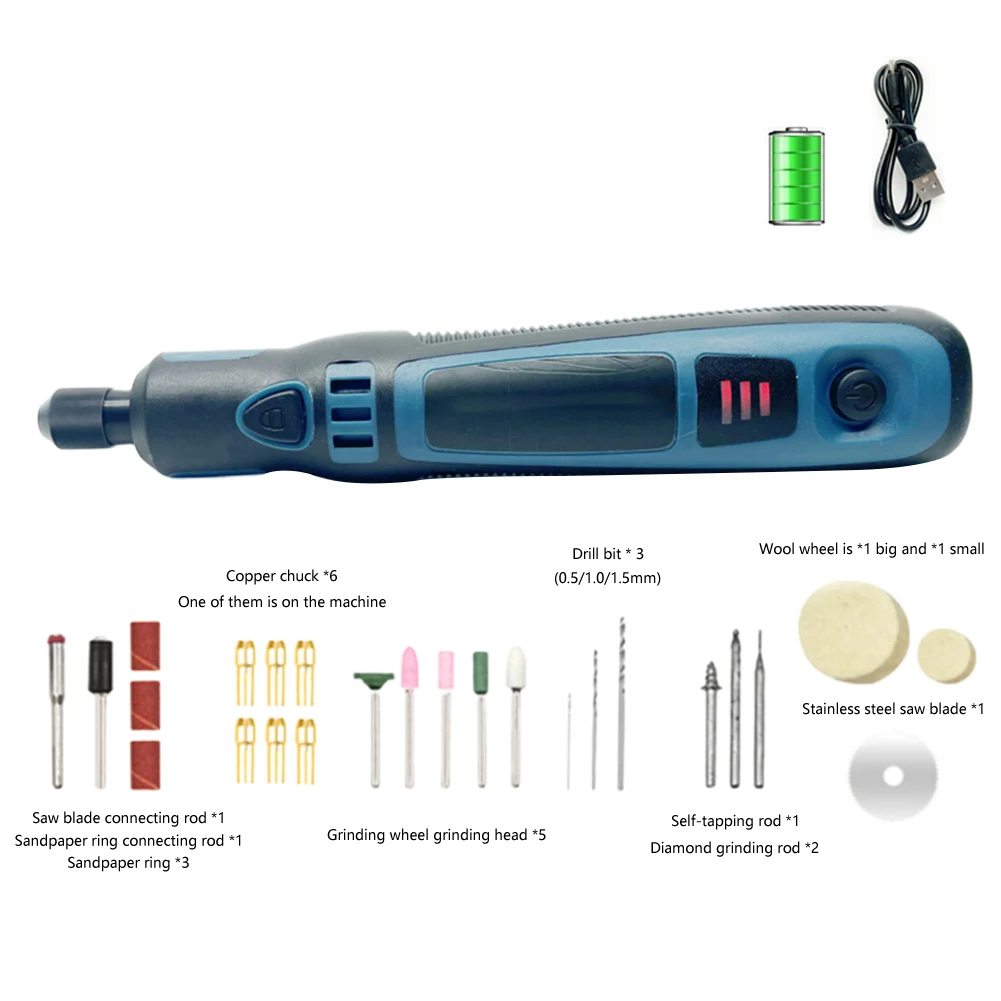 

26pcs Cordless Rotary Tool Kit Woodworking Engraving Pen DIY Wireless Drill With 6 Collet Sizes For Different Accessories
