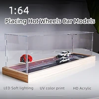 diorama 164 miniature scene parking garage hot wheels modle car collection boxlight wood hd acrylic parking lot