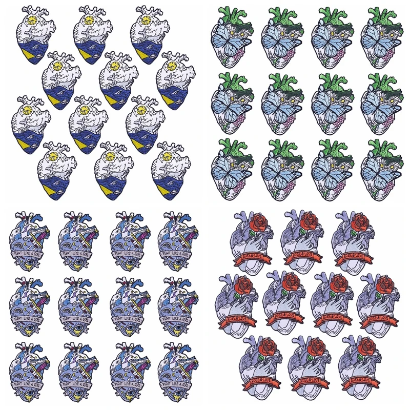 

10 шт., термоклейкие нашивки с вышивкой в виде сердца