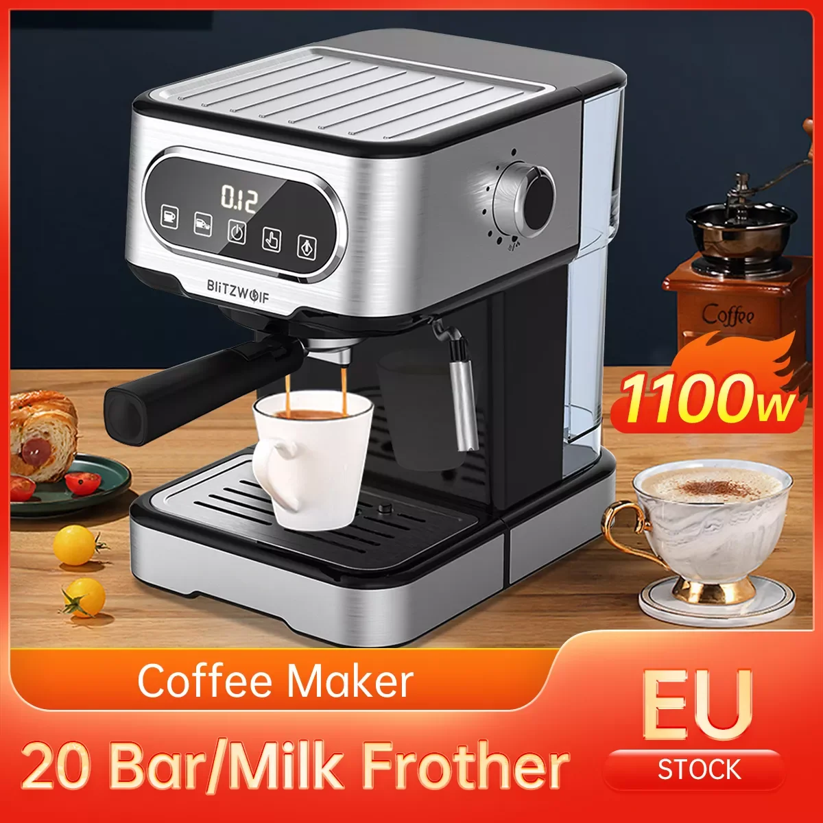 

1100W 20Bar Coffee Machine Semi Automatic Espresso Coffee Maker with Milk Frother Cafetera Cappuccino Latte Mocha Maker Home