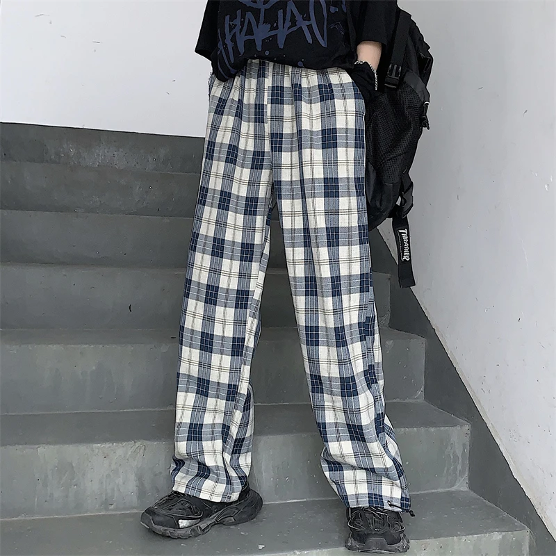 Harajuku Plaid Pants Women Men Fashion Streetwear High Waist Straight Wide Leg Pant Baggy Trousers 2023 New