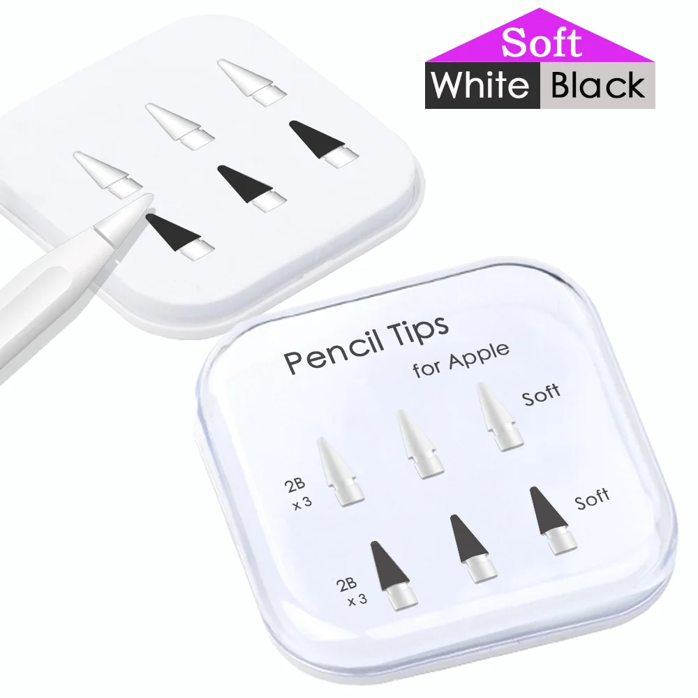 

Pencil Tips for Apple 1st / 2nd Generation, 2B Soft Double-Layered iPad Tip, White & Black Stylus Nib
