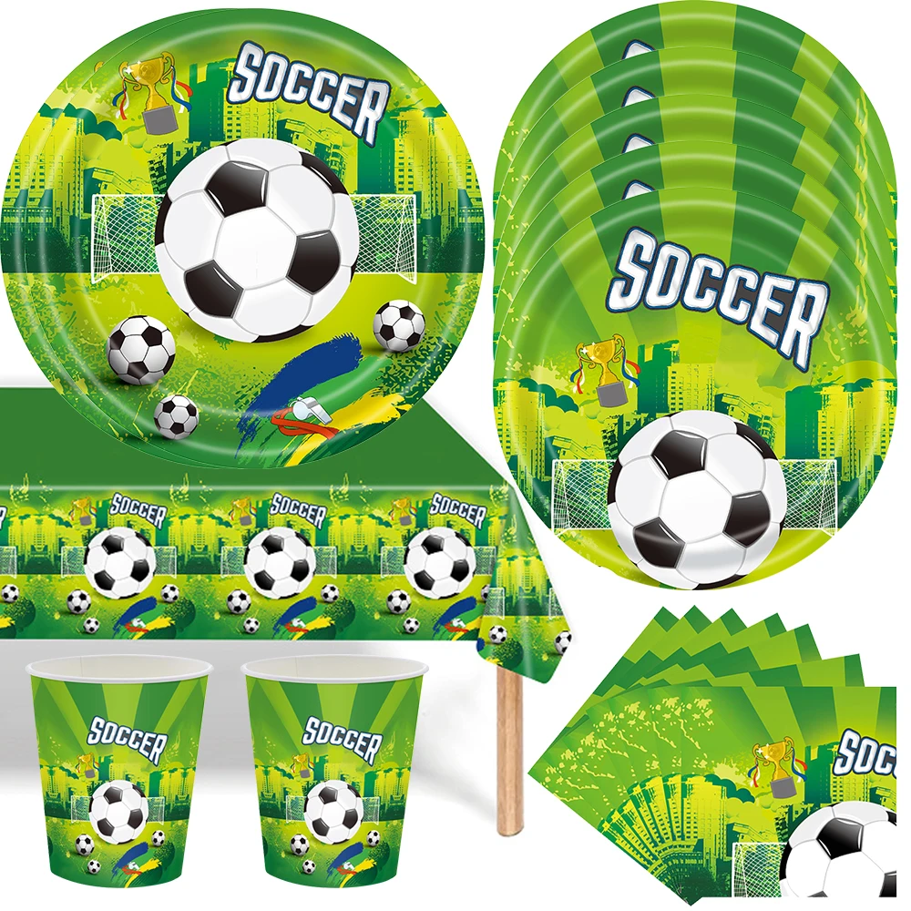 

Soccer Party Decorations Includes Balloon Banner Plate Napkin Cup Tablecloth for Boys Football Sports Birthday Party Supplies