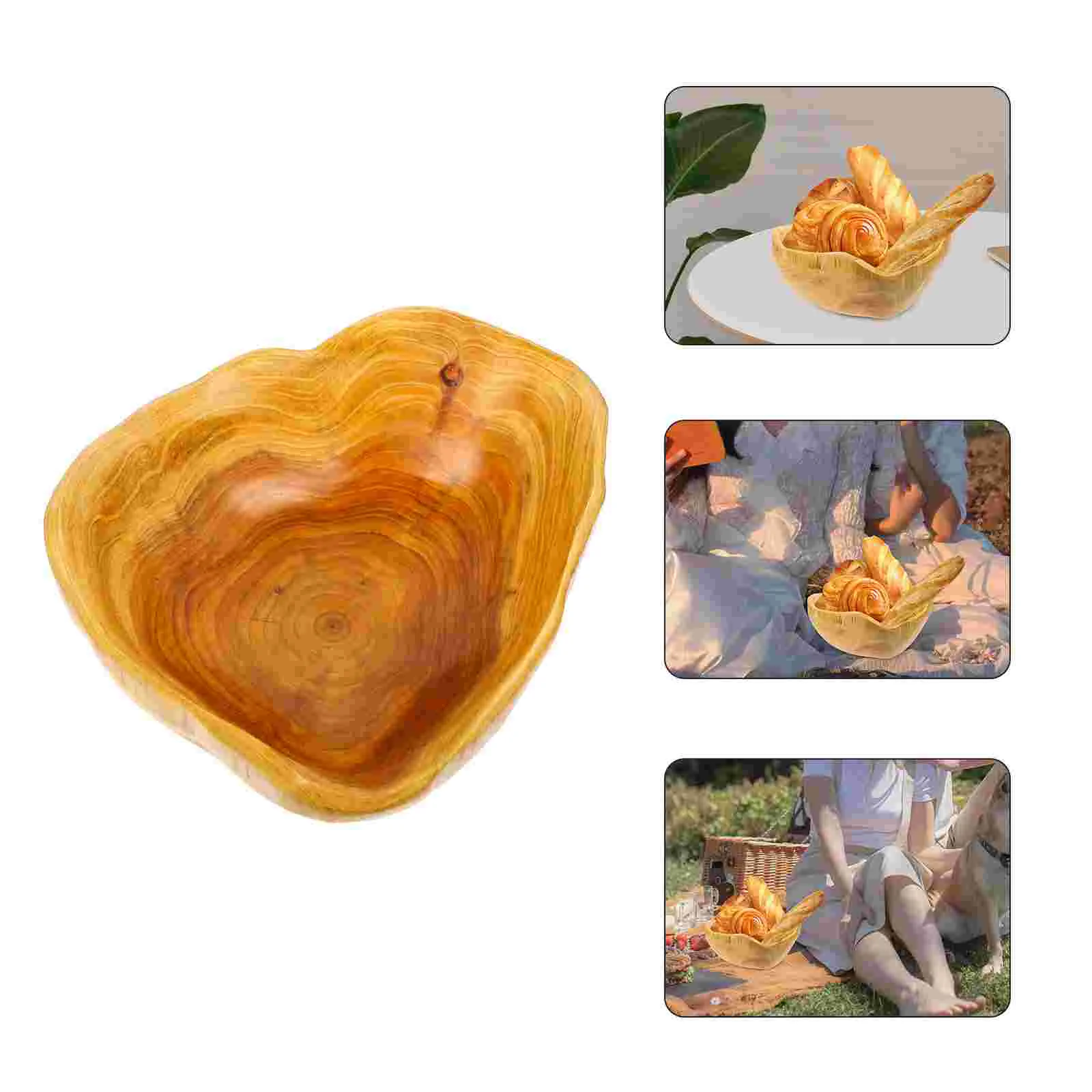 

Bowl Fruit Wood Serving Tray Wooden Salad Plate Bowls Storage Snack Holder Dessert Basket Decorativedough Appetizer Rustic Bread