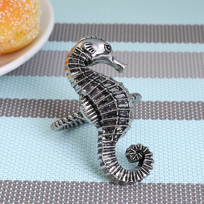 

8PCS/metal napkin ring hippocampus napkin holder two-color napkin ring table setting decoration hotel wedding party accessories