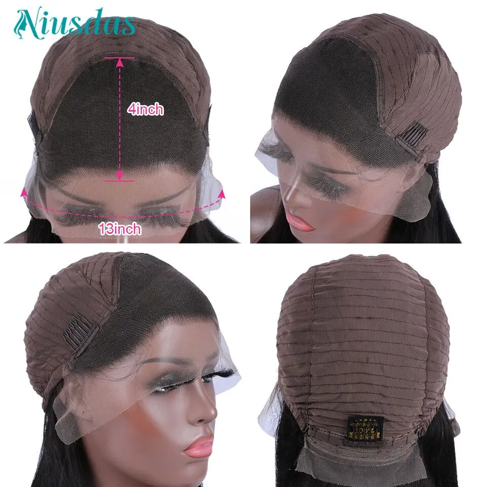 Straight Lace Front Wig With Bangs 13x4 Transparent Lace Frontal Wig Brazilian Lace Front Human Hair Wigs For Women Niusdas Hair