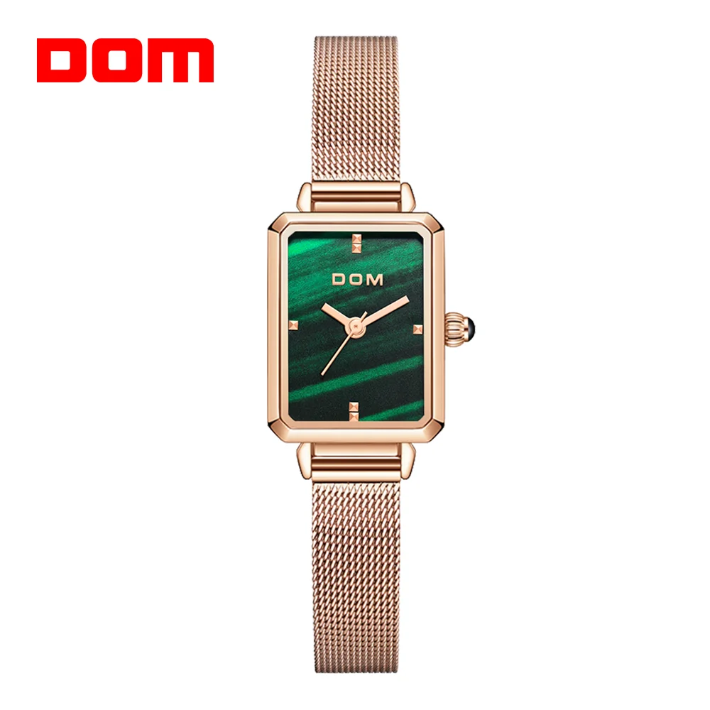 DOM New Ladies Watch Small Green Disk Fashion Luxury Trend Casual Waterproof Swimming Steel Belt Leather Women's Watch G-1337