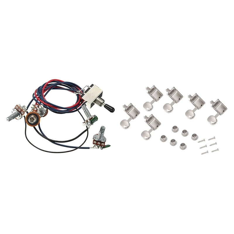 

Lp Electric Guitar Pickups Wiring Harness Kit 2T2V 3 Way Switch With Guitar Oval Knob 6-In-Line String Tuning Pegs