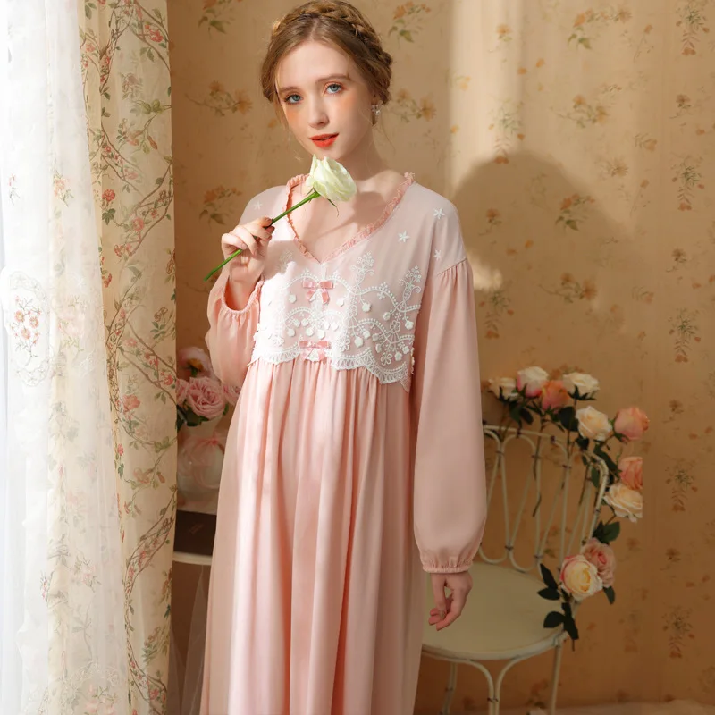 Roseheart New Women Homewear White Pink Sexy Sleepwear Nightdress Lace Cotton Nightwear Sleepwear Luxury Female Gown Nightgown
