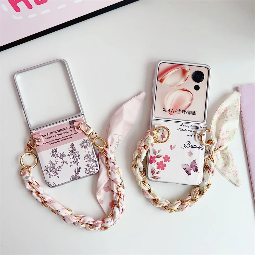 Чехол для телефона с бабочкой и цветочным узором Honor Magic V флип-браслет твердый