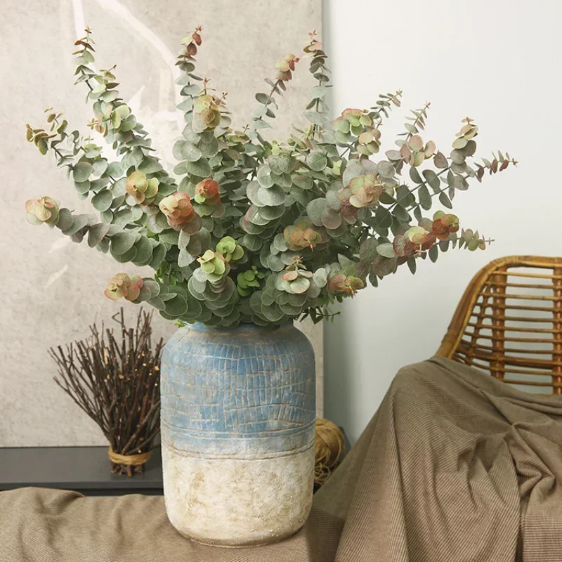 

54cm 5-fork Artificial Eucalyptus Green Plant French Retro Eucalyptus Leaves Wedding Decoration Flowers Home Decoration