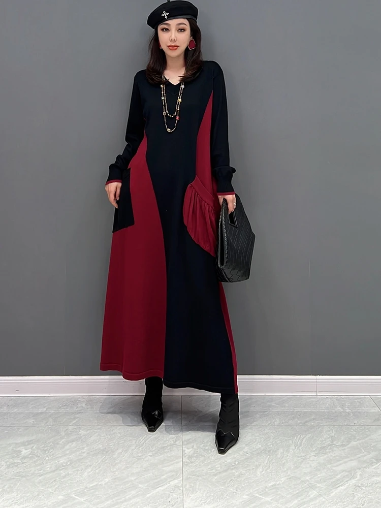 

The spring of 2023 the new women's long dress long-sleeved v-neck type A long skirt loose big yards and comfortable abendkleider