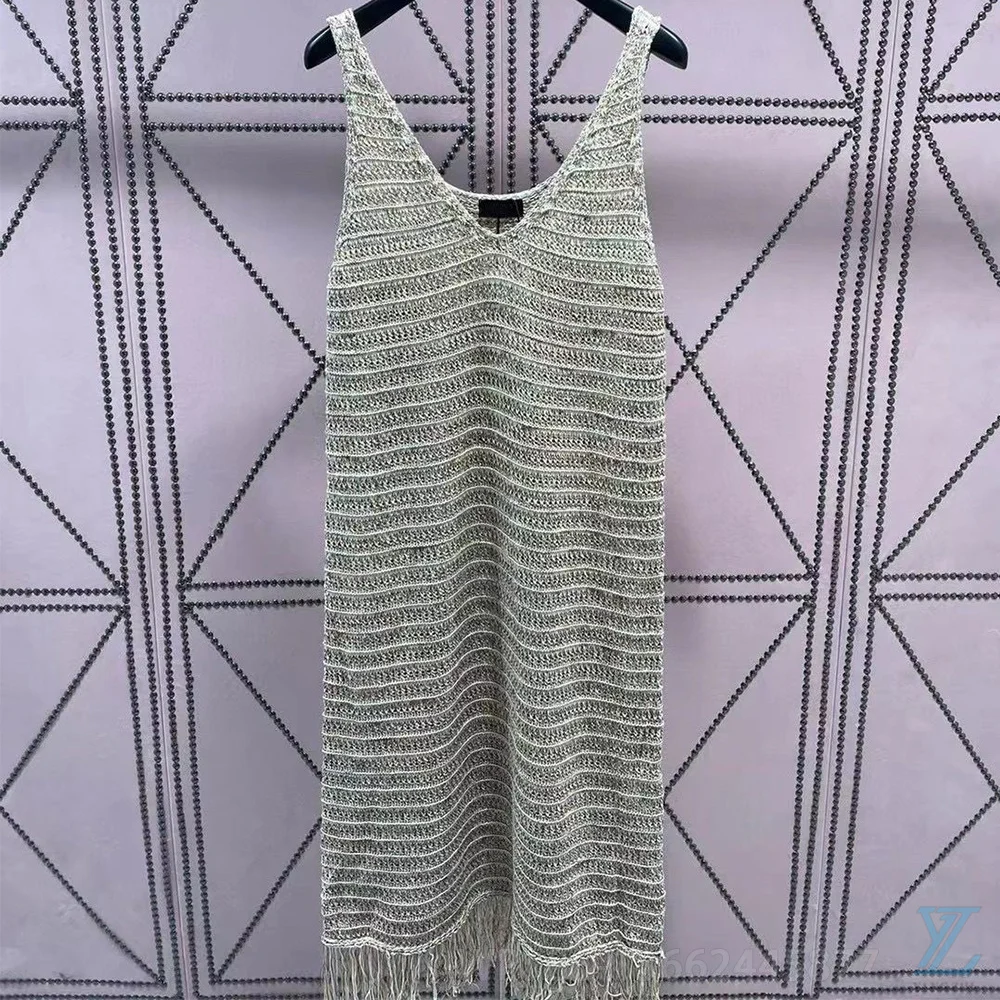 

2024 Summer's Latest Tassel Sleeveless V-Neck Style Knitted Strap Dress