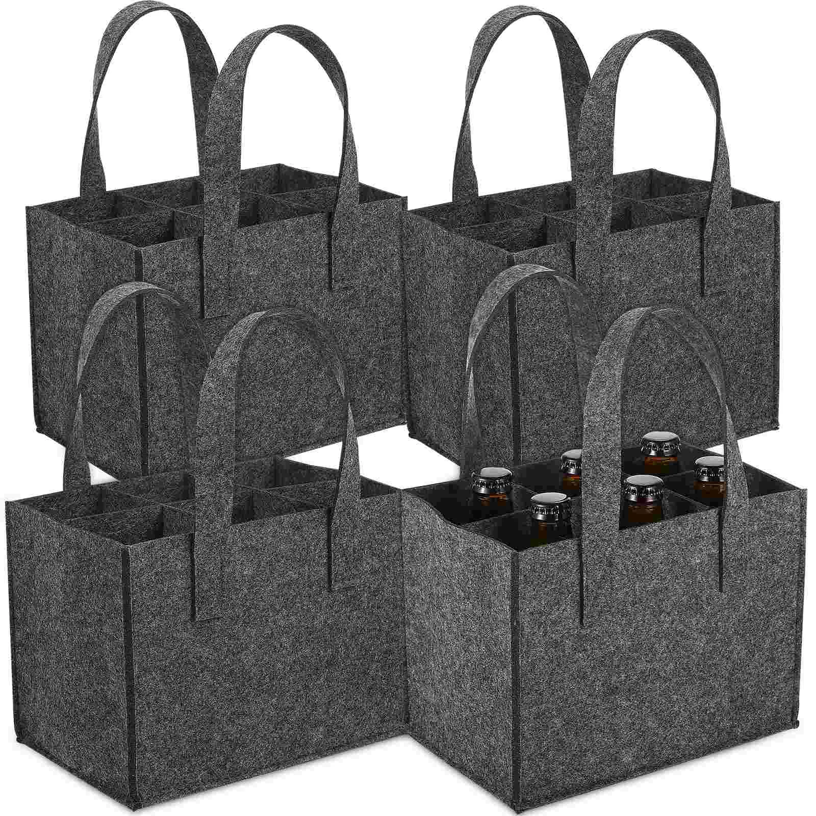 

4Pcs Bottle Bags Thick Felt 6 Bottles Carrier Handbag Storage Tote Bag for Travel Camping Picnic