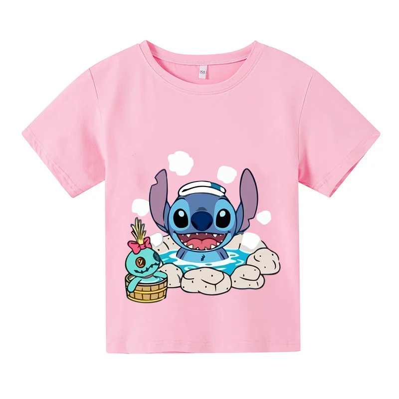 

Harajuku Kawaii Disney Cute Print Boys and Girls T-shirt Lilo and Stitch T-shirt Camiseta Baby Round Neck Casual Loose Pretty