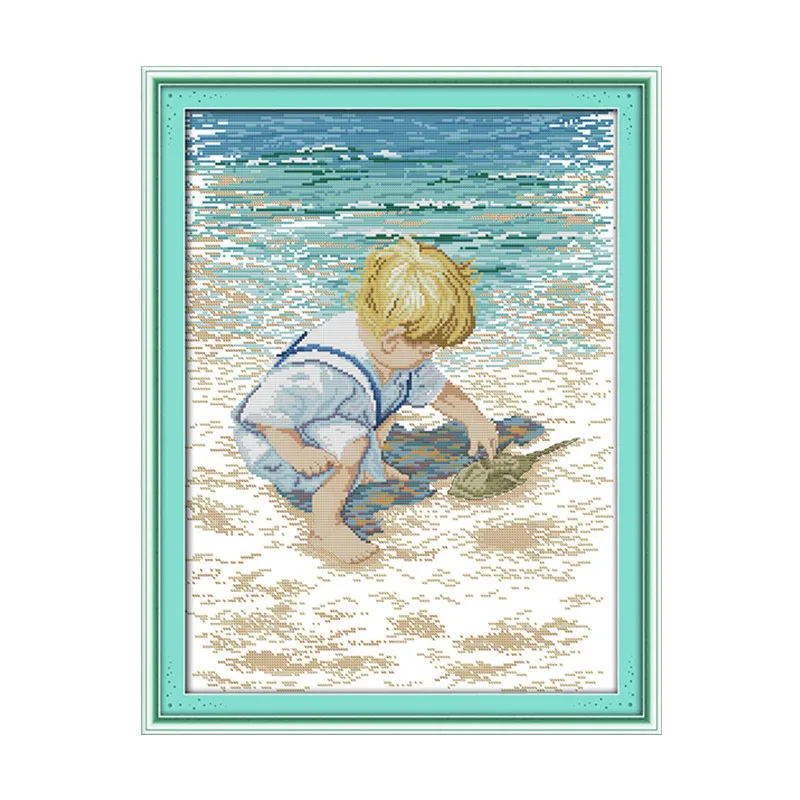 

The little boy on the beach cross stitch kit child Aida count 18 14ct 11ct print embroidery DIY handmade needlework