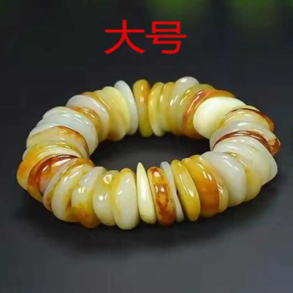 

New Natural HeTian Jade Abacus beads Prayer Lucky Bracelet Souvenir Beaded Chakra Handmade Taseel Relief National Style Buddhism