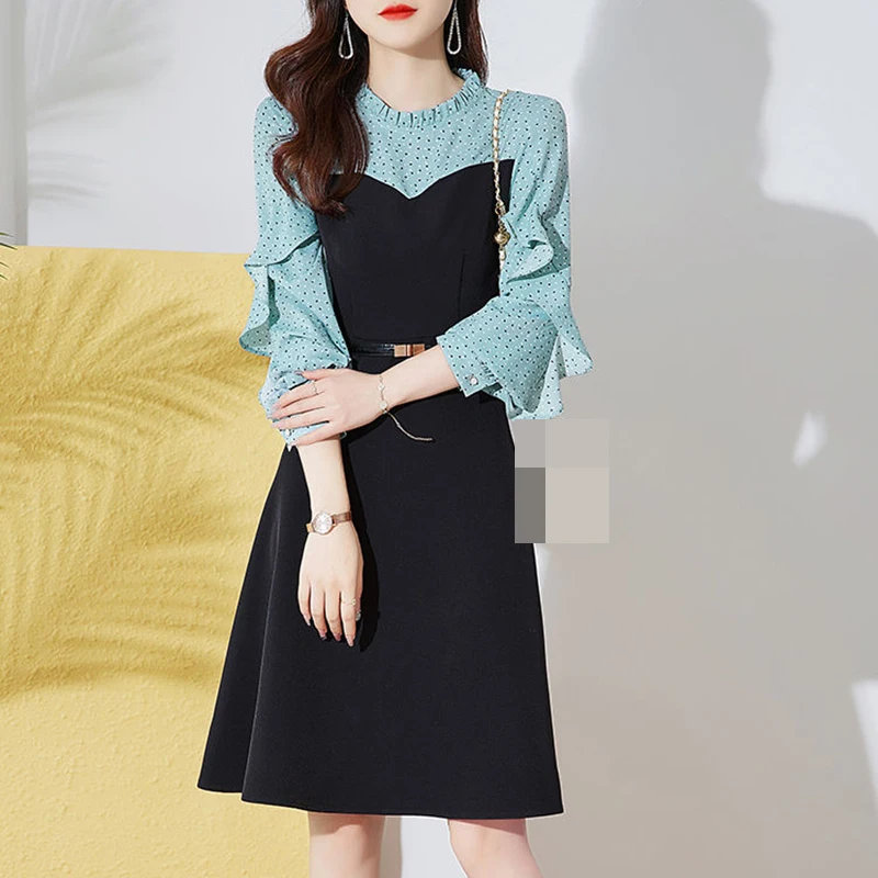 

Dress women's 2022 spring and autumn new fashion elegant stitching design Casual A-LINE vestido de mujer bodycon dress