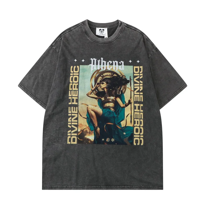 

Fashion Short-sleeved T-shirt for Men Wash Old Retro T-shirt Dark Hip-hop Casual Short Sleeve T Shirt Female Y2k Clothes Tops