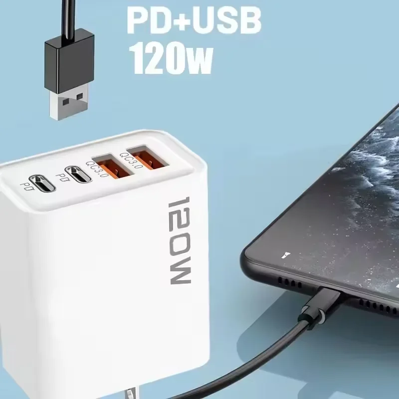 Фото Xiaomi 120 Вт 4-портовое зарядное устройство USB типа C Кабель для быстрой зарядки данных USB-адаптер для зарядного устройства для телефона для Samsung IPhone Huawei Настенное зарядное устройство №3