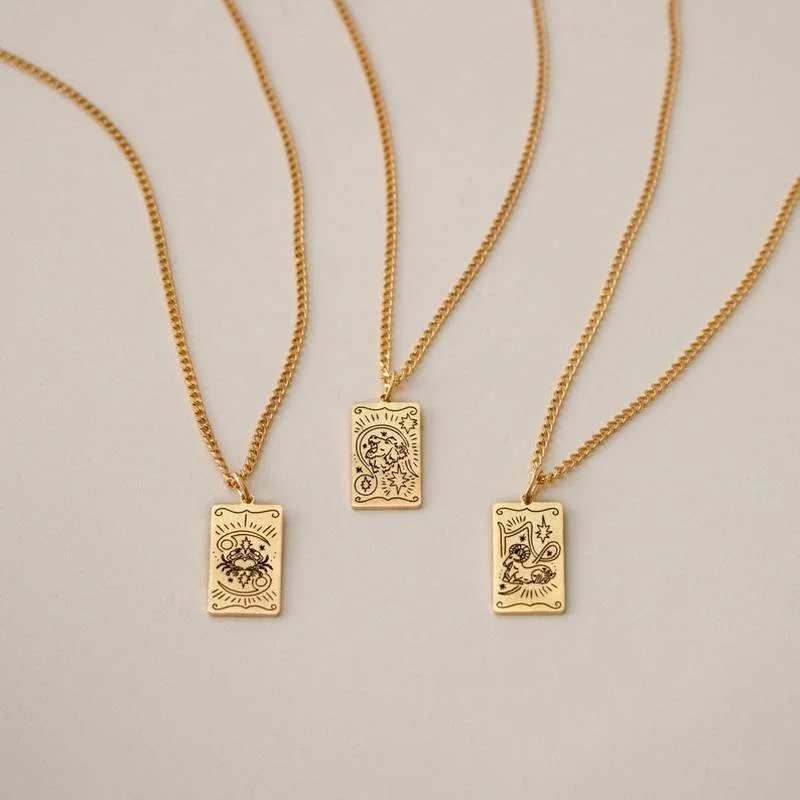 

Vintage 12 Constellations Tarot Tag Necklace for women Stainless Steel Square Zodiac Jewelry men cuban chain gold choker gifts