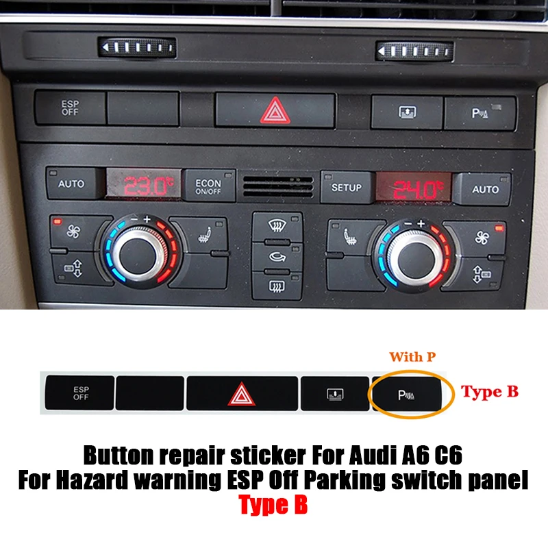 

Для Audi A6 C6, наклейки на кнопки, внутренние запасные части, 2004-2011, ремонтные наклейки на кнопки для Audi A6 4F, панель климат-контроля