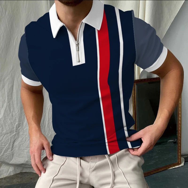 

2022 Men's summer fashion casual Polo shirt European and American style elegant men's casual shirt zipper collar street wear