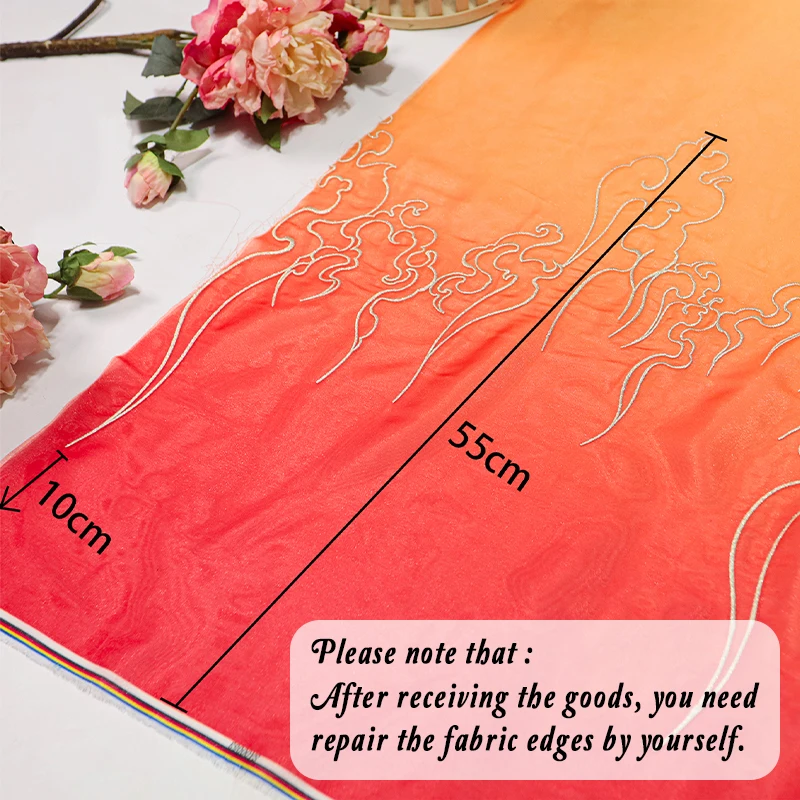 Фото Ткань с вышивкой в китайском стиле, градиентная, с узором «лист лотоса», для рукоделия, пошива костюмов Ханьфу, юбок, сценических костюмов, свадебной одежды, дизайнерская швейная ткань №5