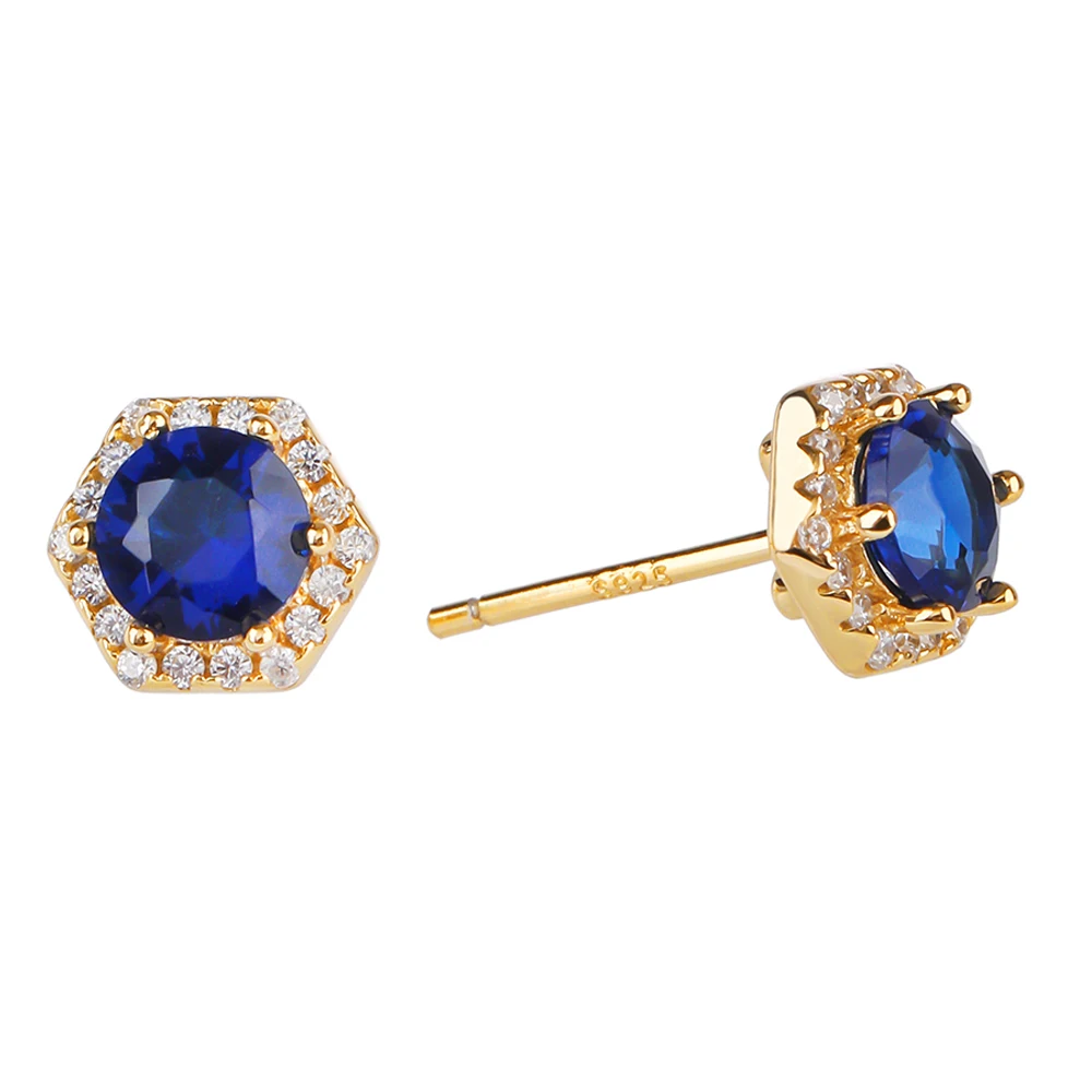 

Poulisa S925 Pentagon Blue Zircon Stud Earrings 925 Sterling Silver Micro Pave Cubic Zirconia 18K Gold Plated Studs Ear Rings