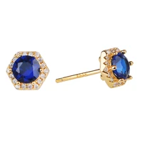 poulisa s925 pentagon blue zircon stud earrings 925 sterling silver micro pave cubic zirconia 18k gold plated studs ear rings