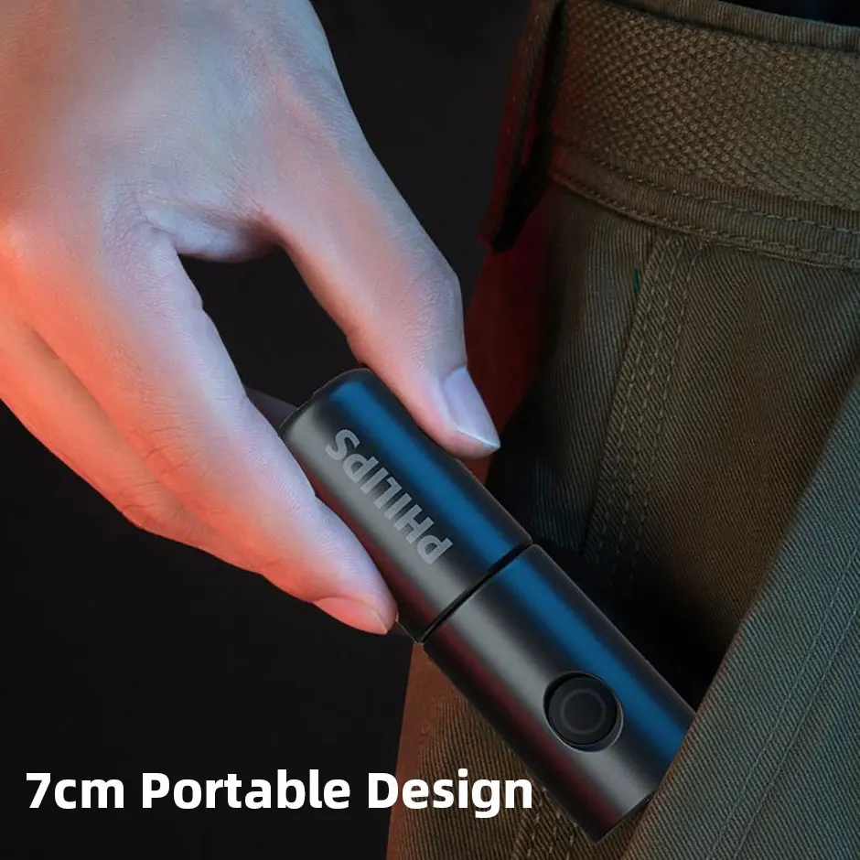 Philips Mini Portable Flashlight with Blue Red Signal Light Rechargeable 18650 Battery Flashlights for Hiking Self Defense