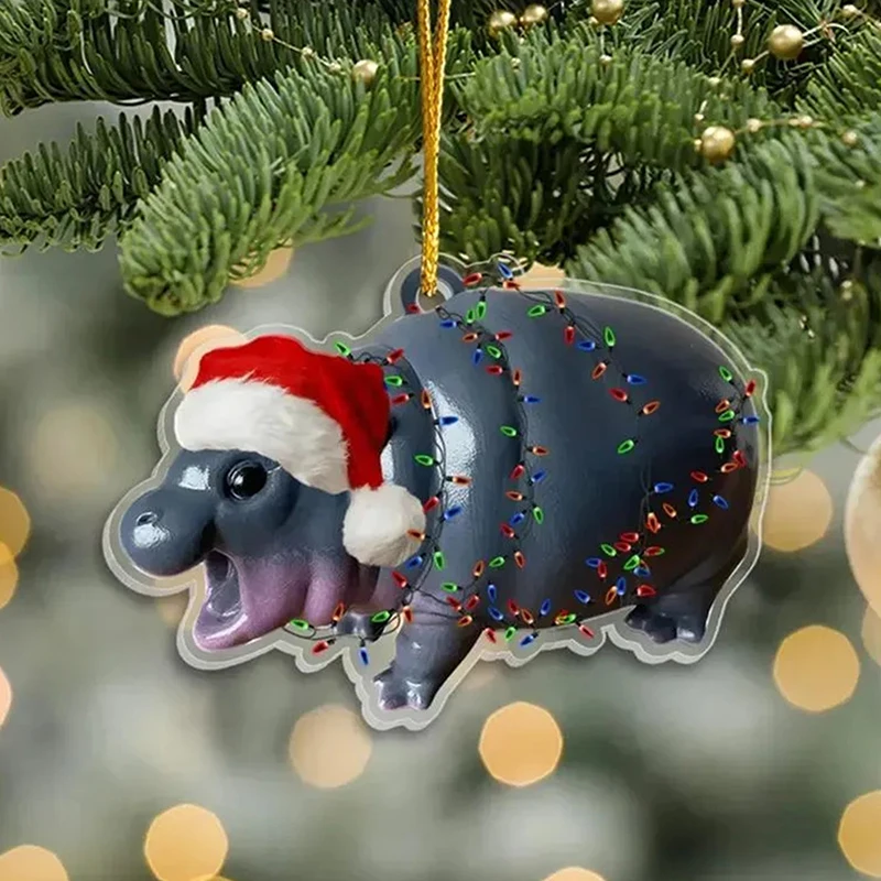 2D акриловый кулон Moo Deng Hippo милый детский орнамент в стиле бегемота подвесное