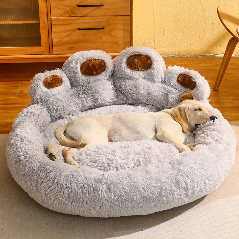 

Dog Bed Cat Mat Round Large Pet House Long Plush Deep Sleeping Warm Bear Paw Shape Super Soft Cushion Calm Beds High Quality