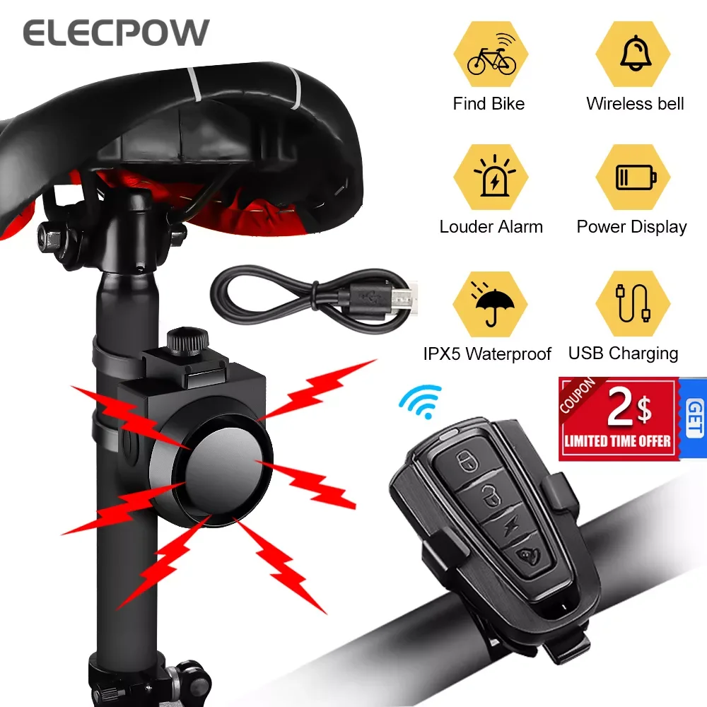 

Elecpow Wireless Waterproof Bike Vibration Alarm USB Charging Remote Control Bicycle Motorcycle Electric Vehicles Alarm System
