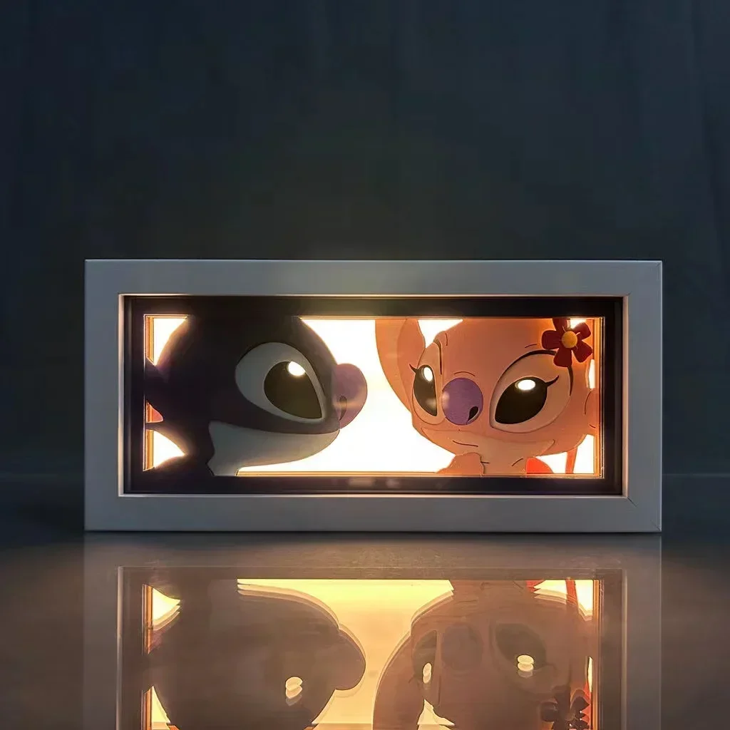 Аниме Лило Стич Фигурка Игрушки Резьба по бумаге Свет Декор комнаты 3D
