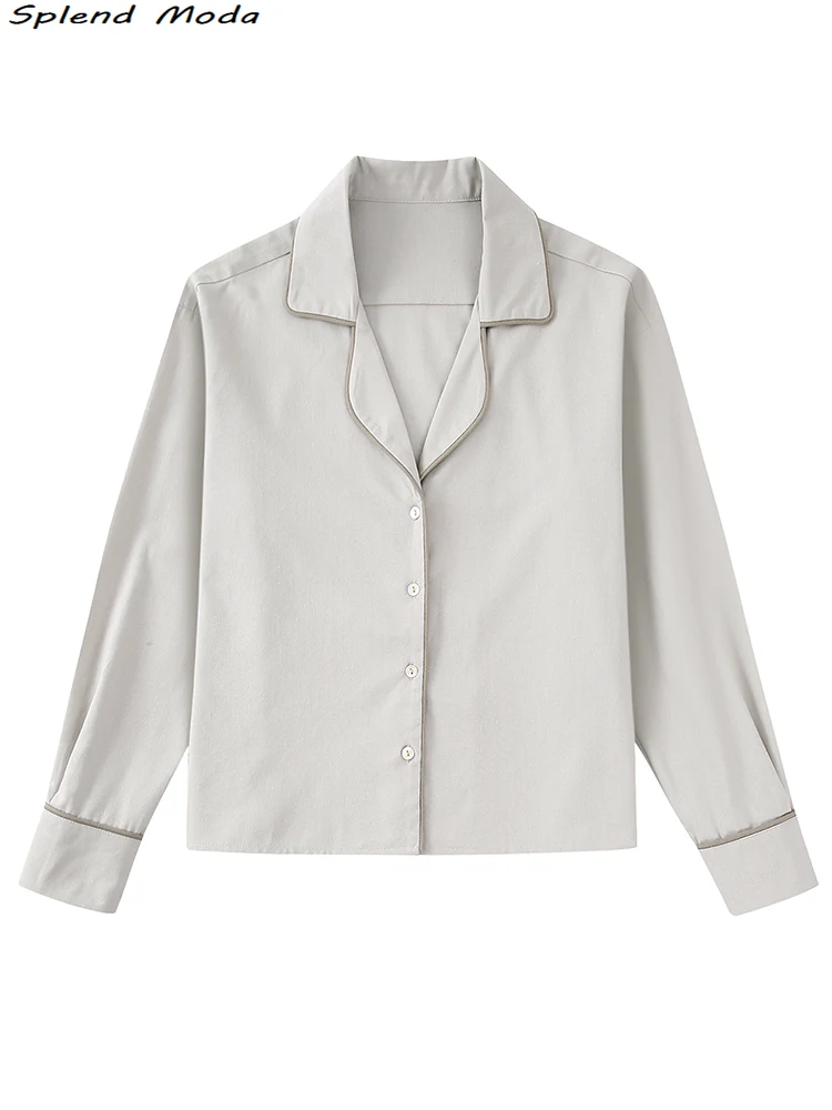 

ZA 2022 Women Spring Autumn Fashion Flax Single Breasted Blouses Vintage Lapel Collar Long Sleeve Female Chic Shirts Casual Tops
