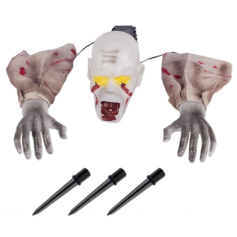 

Halloween Horror Decoration Crawling Ghostly Glowing Skull Head Hands Set Warm Light Skull Decoration Arrangement